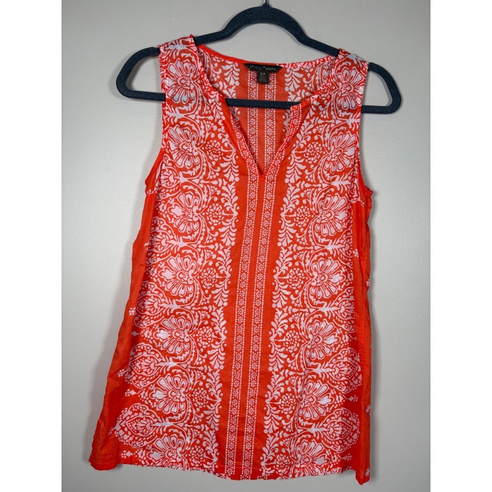 Tommy Bahama Womens Orange White Floral Medallion Cotton Sleeveless Tunic‎ Top S